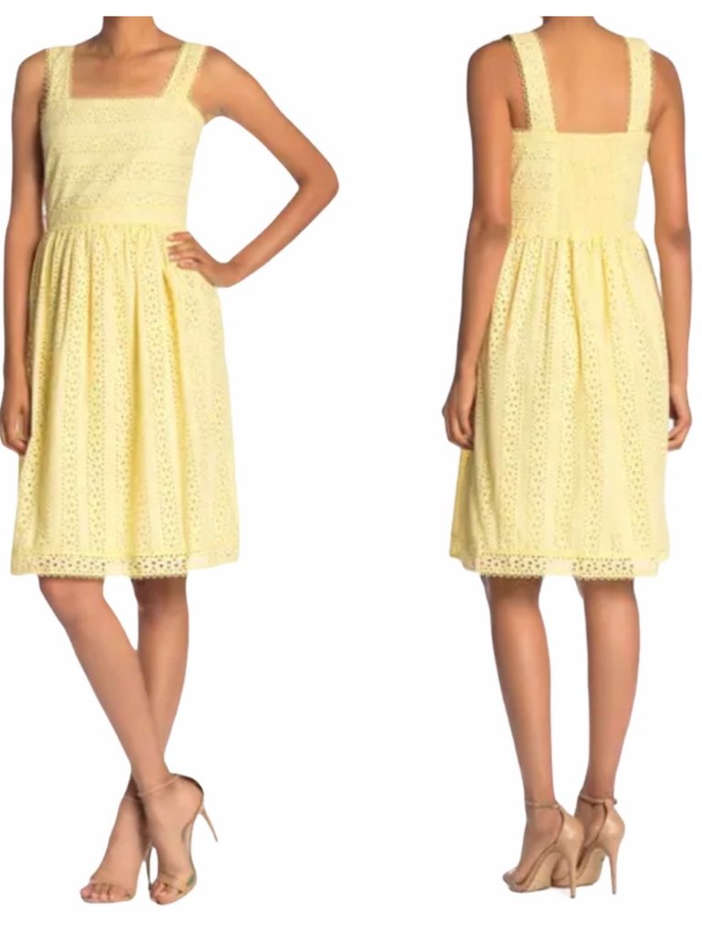 Max Studio | Summery Yellow Eyelet Cotton Sundress | M